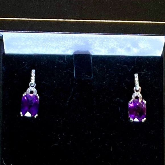 VJ CHINA Sterling Silver Purple and Clear Stones Earrings 925 - Picture 7 of 12